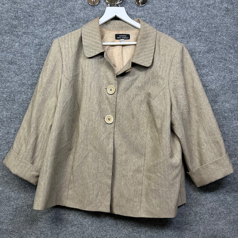 Giorgio Sant'Angelo Blazer Women's Tan Herringbone Cuffed Sleeve Jacket - 22W